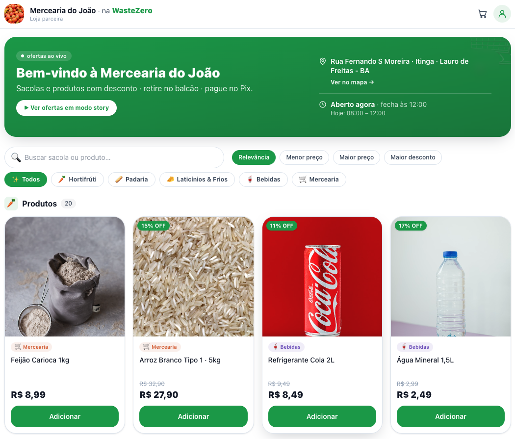 Catálogo tradicional de loja na WasteZero