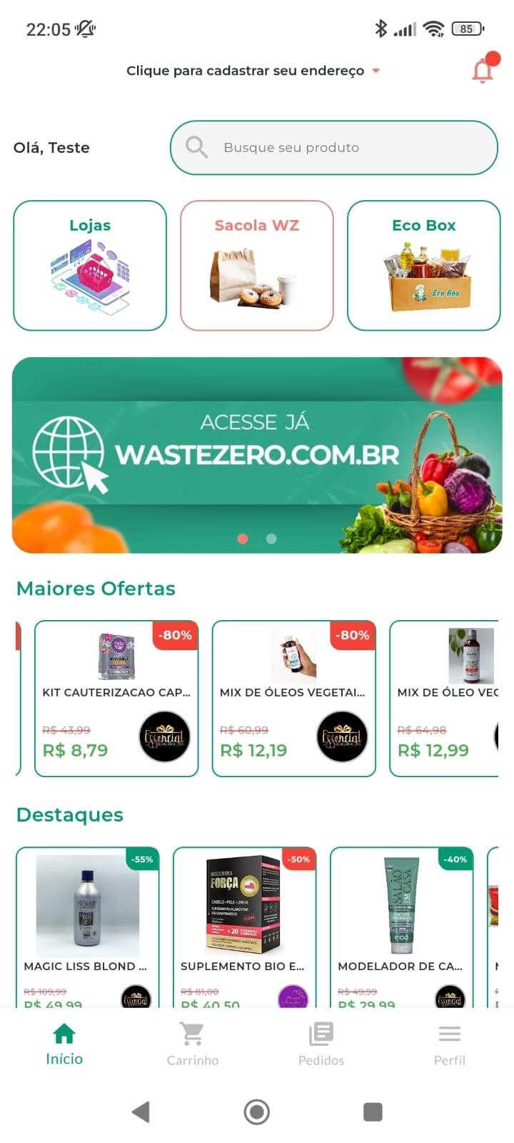 Tela inicial do app WasteZero